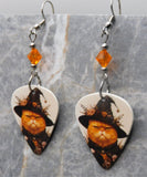 Grumpy Orange Halloween Cat Guitar Pick Earrings with Orange Swarovski Crystals