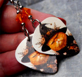 Grumpy Orange Halloween Cat Guitar Pick Earrings with Orange Swarovski Crystals