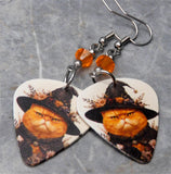 Grumpy Orange Halloween Cat Guitar Pick Earrings with Orange Swarovski Crystals