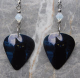 Black Cat in Front of a Full Moon Guitar Pick Earrings with White Opal Swarovski Crystals