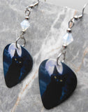 Black Cat in Front of a Full Moon Guitar Pick Earrings with White Opal Swarovski Crystals