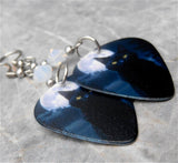 Black Cat in Front of a Full Moon Guitar Pick Earrings with White Opal Swarovski Crystals