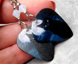 Black Cat in Front of a Full Moon Guitar Pick Earrings with White Opal Swarovski Crystals