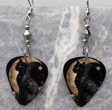 Celestial Themed Black Cat Guitar Pick Earrings with Dark Gold Swarovski Crystals