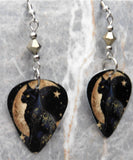 Celestial Themed Black Cat Guitar Pick Earrings with Dark Gold Swarovski Crystals