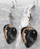 Celestial Themed Black Cat Guitar Pick Earrings with Dark Gold Swarovski Crystals