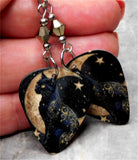 Celestial Themed Black Cat Guitar Pick Earrings with Dark Gold Swarovski Crystals