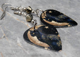 Celestial Themed Black Cat Guitar Pick Earrings with Dark Gold Swarovski Crystals