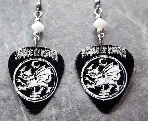 Cradle of Filth Guitar Pick Earrings with White Swarovski Crystals
