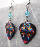Backlit Colorful Cross Guitar Pick Earrings with Blue Swarovski Crystals