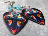 Backlit Colorful Cross Guitar Pick Earrings with Blue Swarovski Crystals