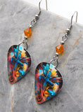 Colorful Cross Guitar Pick Earrings with Orange Swarovski Crystals