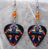 Backlit Colorful Cross Guitar Pick Earrings with Orange Swarovski Crystals