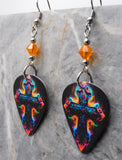 Backlit Colorful Cross Guitar Pick Earrings with Orange Swarovski Crystals