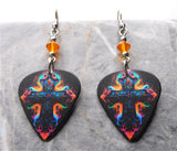 Backlit Colorful Cross Guitar Pick Earrings with Orange Swarovski Crystals