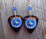 Def Leppard Adrenalize Guitar Pick Earrings with Blue Swarovski Crystals