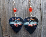 Def Leppard Mirror Ball Guitar Pick Earrings with Fire Opal Swarovski Crystals