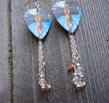 Def Leppard High n' Dry Guitar Pick Earrings with Music Note Charm and Clear Swarovski Crystal Dangles