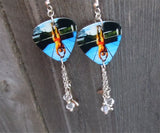 Def Leppard High n' Dry Guitar Pick Earrings with Music Note Charm and Clear Swarovski Crystal Dangles
