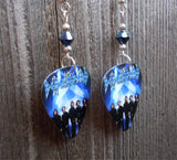 Def Leppard Guitar Pick Earrings with Metallic Blue Swarovski Crystals