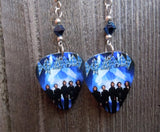 Def Leppard Guitar Pick Earrings with Metallic Blue Swarovski Crystals