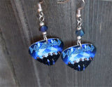 Def Leppard Guitar Pick Earrings with Metallic Blue Swarovski Crystals