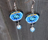 Def Leppard Adrenalize Guitar Pick Earrings with Blue Ombre Pave Bead Dangles