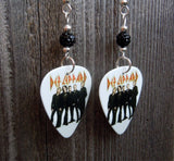 Def Leppard Group Picture with Logo Guitar Pick Earrings with Black Pave Beads