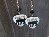 Def Leppard Group Picture with Logo Guitar Pick Earrings with Black Pave Beads