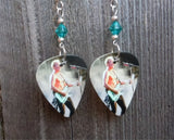 Def Leppard Phil Collen Guitar Pick Earrings with Turquoise Swarovski Crystals