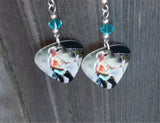 Def Leppard Phil Collen Guitar Pick Earrings with Turquoise Swarovski Crystals