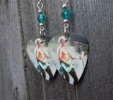 Def Leppard Phil Collen Guitar Pick Earrings with Turquoise Swarovski Crystals