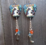 Def Leppard Hysteria Guitar Pick Earrings with Silver Music Note Charm and Swarovski Crystal Dangles
