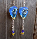 Def Leppard On Through The Night Guitar Pick Earrings with Charm and Swarovski Crystal Dangles