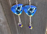 Def Leppard On Through The Night Guitar Pick Earrings with Charm and Swarovski Crystal Dangles