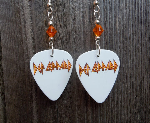 Def Leppard Logo Guitar Pick Earrings with Fire Opal Swarovski Crystals