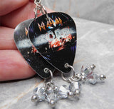 Def Leppard Mirror Ball Guitar Pick Earrings with Silver Swarovski Crystal Dangles