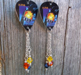 Def Leppard Pyromania Guitar Pick Earrings with Swarovski Crystal Dangles