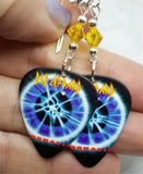 Def Leppard Adrenalize Guitar Pick Earrings with Yellow Swarovski Crystals