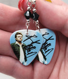 Def Leppard Rick Allen Guitar Pick Earrings with Black Swarovski Crystals