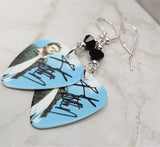 Def Leppard Rick Allen Guitar Pick Earrings with Black Swarovski Crystals