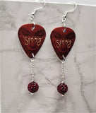 Def Leppard Slang Guitar Pick Earrings with Red Pave Bead Dangles