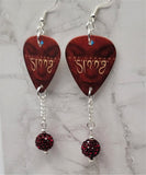 Def Leppard Slang Guitar Pick Earrings with Red Pave Bead Dangles