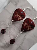 Def Leppard Slang Guitar Pick Earrings with Red Pave Bead Dangles