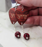 Def Leppard Slang Guitar Pick Earrings with Red Pave Bead Dangles