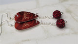 Def Leppard Slang Guitar Pick Earrings with Red Pave Bead Dangles