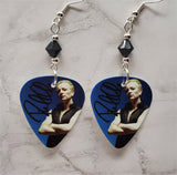 Def Leppard Phil Collen Guitar Pick Earrings with Black Swarovski Crystals