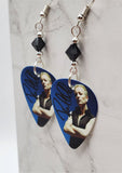 Def Leppard Phil Collen Guitar Pick Earrings with Black Swarovski Crystals