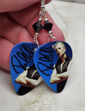 Def Leppard Phil Collen Guitar Pick Earrings with Black Swarovski Crystals