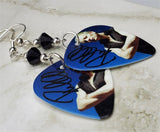 Def Leppard Phil Collen Guitar Pick Earrings with Black Swarovski Crystals